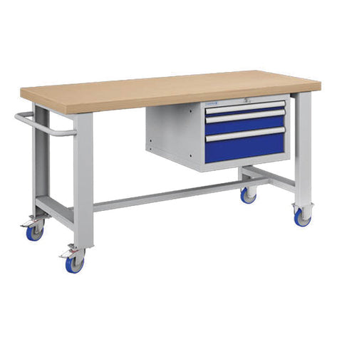 Polstore Standard Mobile Workbench - 3 Draws - Light Grey/Dark Grey - 1500mm(W) x 750mm(D) x 908mm(H)