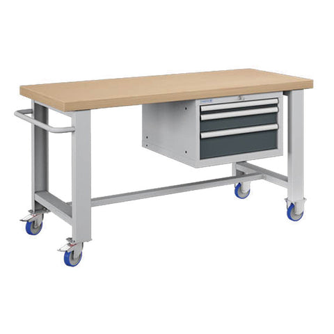 Polstore Standard Mobile Workbench - 3 Draws - Light Grey/Dark Blue - 1500mm(W) x 750mm(D) x 908mm(H)