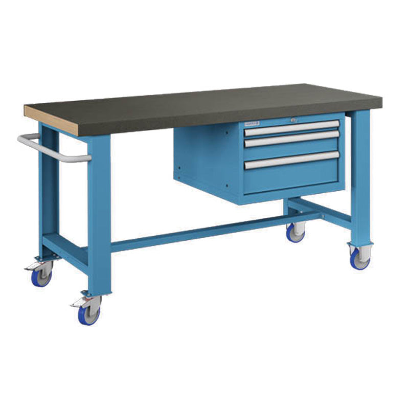 Polstore Standard Mobile Workbench - 3 Draws & Rubber Cover - Light Blue - 1500mm(W) x 750mm(D) x 908mm(H)