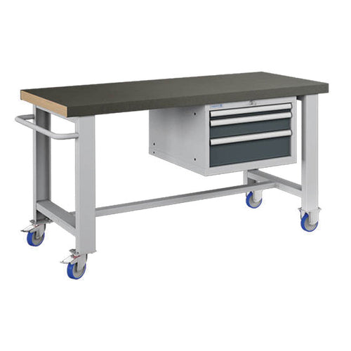 Polstore Standard Mobile Workbench - 3 Draws & Rubber Cover - Light Grey/Dark Grey - 1500mm(W) x 750mm(D) x 908mm(H)
