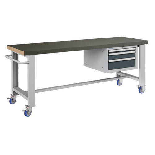 Polstore Standard Mobile Workbench - 3 Draws & Rubber Cover - Light Grey/Dark grey - 2065mm(W) x 750mm(D) x 908mm(H)