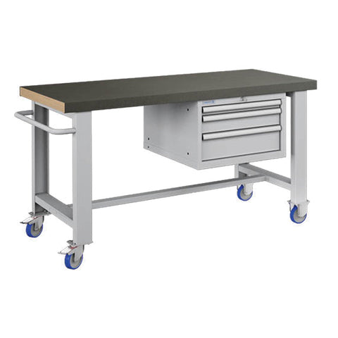 Polstore Standard Mobile Workbench - 3 Draws & Rubber Cover - Light Grey - 1500mm(W) x 750mm(D) x 908mm(H)