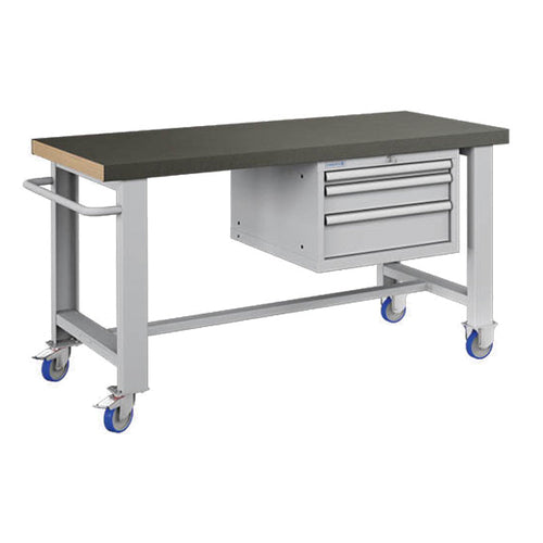 Polstore Standard Mobile Workbench - 3 Draws & Rubber Cover - Light Grey - 1500mm(W) x 750mm(D) x 908mm(H)