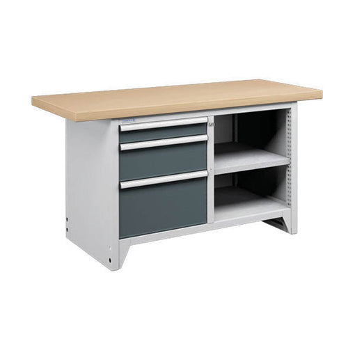 Polstore Modular Workbench With 3 Drawers & 2 Shelves - Light Grey/Dark Grey - 1500mm (W) x 750mm (D)