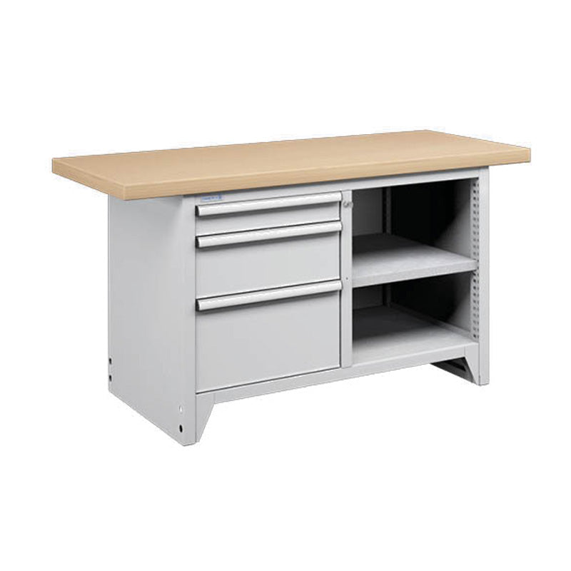Polstore Modular Workbench With 3 Drawers & 2 Shelves - Light Grey - 1500mm (W) x 750mm (D)
