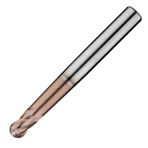 ITC Carbide End Mill Ball Nose 4052 - 4 Flute  30° Helix With Roll Relief & Coating - Steels & Exotics - 3mm