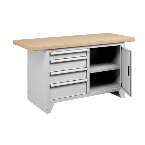 Polstore Modular Workbench With 4 Drawers & 2 Shelves - Light Grey - 1500mm (W) x 750mm (D)