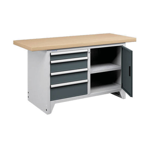 Polstore Modular Workbench With 4 Drawers & 2 Shelves - Light Grey/Dark Grey - 1500mm (W) x 750mm (D)