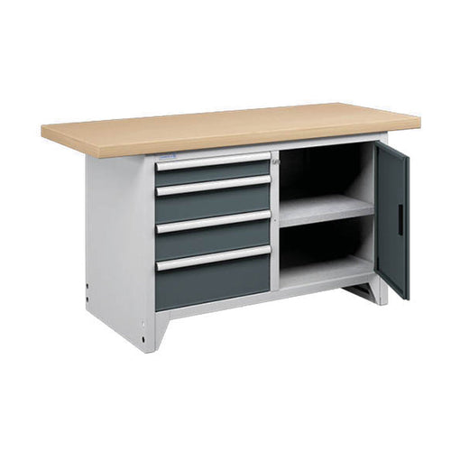 Polstore Modular Workbench With 4 Drawers & 2 Shelves - Light Grey/Dark Grey - 1500mm (W) x 750mm (D)