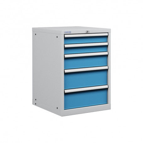 Polstore Cabinet - 5 Drawers 27x36EH - 90% Extension - Light Grey/Light Blue - 564mm(W) x 725mm(D) x 850mm(H)