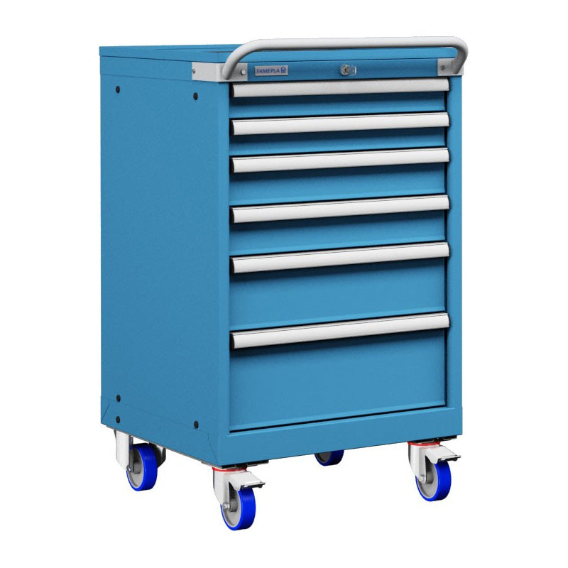 Polstore Mobile Cabinet - 6 Drawers 27x27EH - 100% Extension - Light Blue - 572mm(W) x 627mm(D) x 927mm(H)