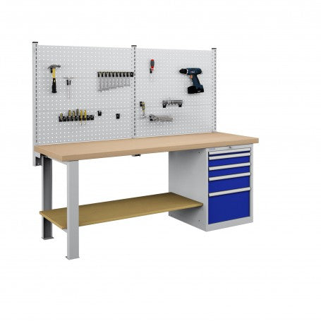 Polstore Workbench Combo - 5 Draws & 6 Panels Multiplex Top - Light Grey/Dark Blue - 2000mm(w) x 750mm(d)