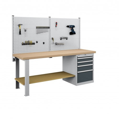 Polstore Workbench Combo - 5 Draws & 6 Panels Multiplex Top - Light Grey/Dark Grey - 2000mm(w) x 750mm(d)