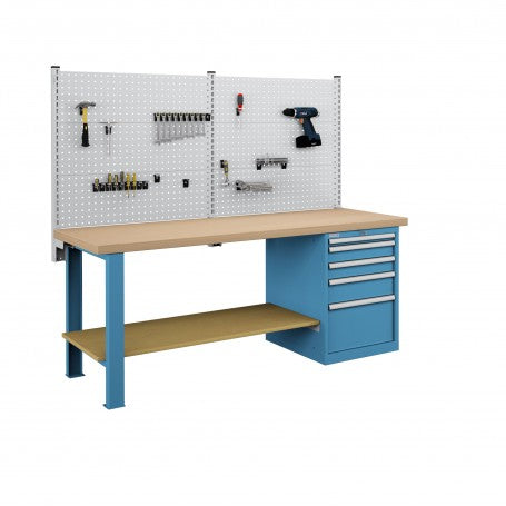 Polstore Workbench Combo - 5 Draws & 6 Panels Multiplex Top - Light Blue - 2000mm(w) x 750mm(d)