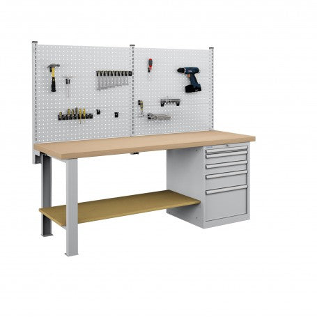 Polstore Workbench Combo - 5 Draws & 6 Panels Multiplex Top - Light Grey - 2000mm(w) x 750mm(d)