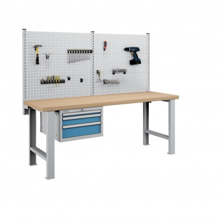 Polstore Workbench Combo - 3 Draws & 6 Panels Multiplex Top - Light Grey/Light Blue - 2000mm(w) x 750mm(d)