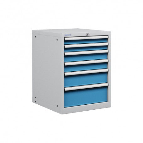 Polstore Cabinet - 6 Drawers 27x36EH - 100% Extension - Light Grey/Light Blue - 564mm(W) x 725mm(D) x 800mm(H)