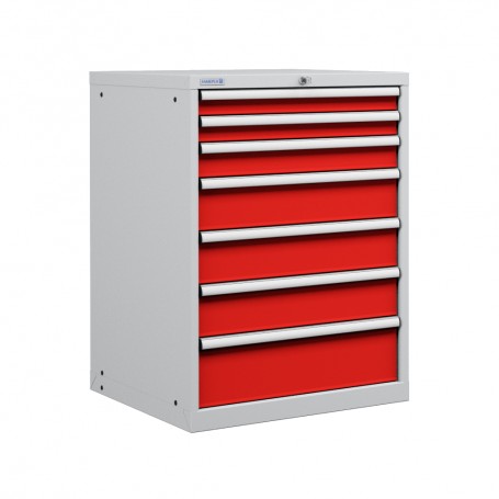 Polstore Cabinet Combo - 7 Drawers 36x36EH - 100% Extension - Light Grey/Red - 717mm(w) x 1000mm(h)