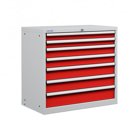 Polstore Cabinet Combo - 7 Drawers 45X27EH - 100% Extension - Light Grey/Red - 870mm(w) x 850mm(h)