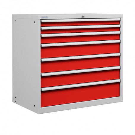 Polstore Cabinet Combo - 7 Drawers 54x27EH - 100% Extension - Light Grey/Red - 1023mm(w) x 1000mm(h)