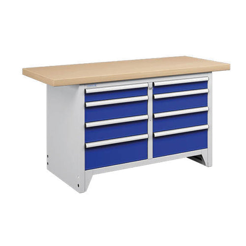 Polstore Modular Workbench 8 Draws - Multiplex Worktop - Light Grey/Dark Blue - 1500mm (W) x 750mm (D)