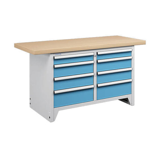 Polstore Modular Workbench 8 Draws - Multiplex Worktop - Light Grey/Light Blue - 1500mm (W) x 750mm (D)