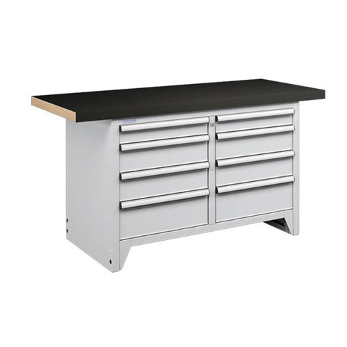Polstore Modular Workbench 8 Draws - Multiplex Worktop With Rubber Cover - Light Grey - 1500mm (W) x 750mm (D)