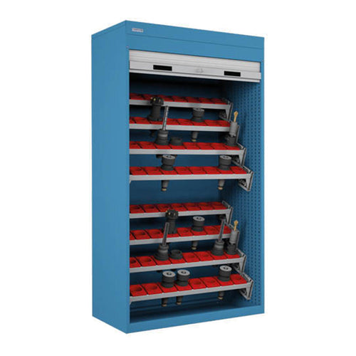 Polstore CNC Roller Shutter Cabinet - 8 Tool Cradles & Supports - ISO/SK40 - Light Blue - 635mm(W) x 635mm(D) x 2000mm(H)