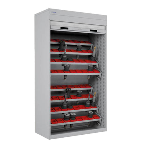 Polstore CNC Roller Shutter Cabinet - 8 Tool Cradles & Supports - ISO/SK40 - Light Grey - 635mm(W) x 635mm(D) x 2000mm(H)