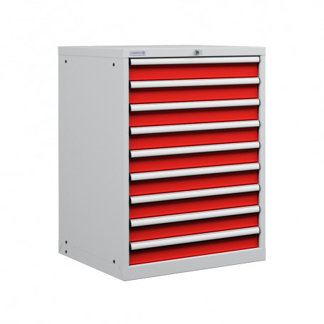 Polstore Cabinet Combo - 9 Drawers 36x36EH - 100% Extension - Light Grey/Red - 717mm(w) x 1000mm(h)