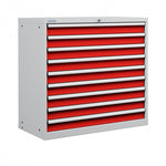 Polstore Cabinet Combo - 9 Drawers 54x27EH - 100% Extension - Light Grey/Red - 1023mm(w) x 1000mm(h)