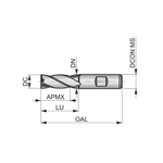Dormer Pramet C247 23.0mm HSS-E-Powder Metal Flatted Shank Multi-Flute Standard Length End Mill DIN 844 K
