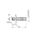 Dormer Pramet C50 4.0mm HSS-E Flatted Shank 2 Flute Ball Nosed Short Series Slot Drill DIN 327 D