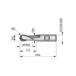 Dormer Pramet C505 3.0mm HSS-E Flatted Shank 2 Flute Ball Nosed Standard Length Slot Drill DIN 844 K