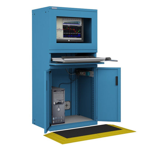 Polstore Computer Cabinets - With Anti-Fatigue Floor Matting Kit - Light Blue - 717mm (w) x 1625mm (h)