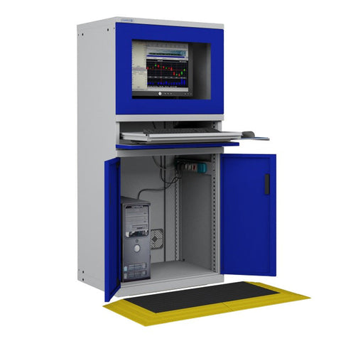 Polstore Computer Cabinets - With Anti-Fatigue Floor Matting Kit - Light Grey/Dark Blue - 717mm (w) x 1625mm (h)