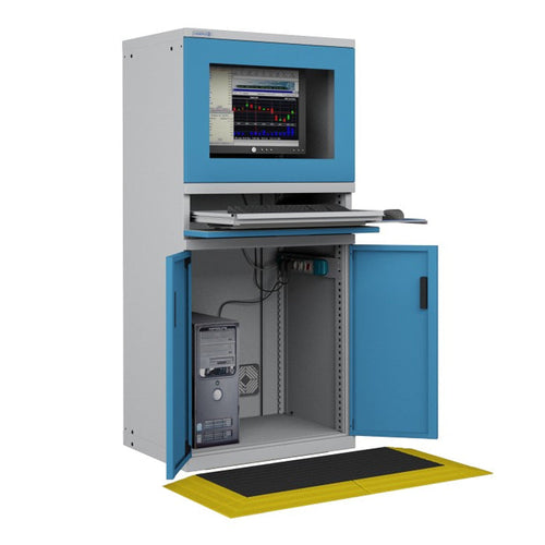 Polstore Computer Cabinets - With Anti-Fatigue Floor Matting Kit - Light Grey/Light Blue - 717mm (w) x 1625mm (h)