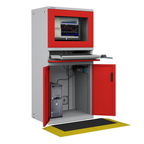 Polstore Computer Cabinets - With Anti-Fatigue Floor Matting Kit - Light Grey/Red - 717mm (w) x 1625mm (h)