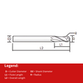 Widin Carbide End Mill - 2 Flute Regular Length - Ball Nose - 1mm x 40mm (6mmShank) thumbnail 2