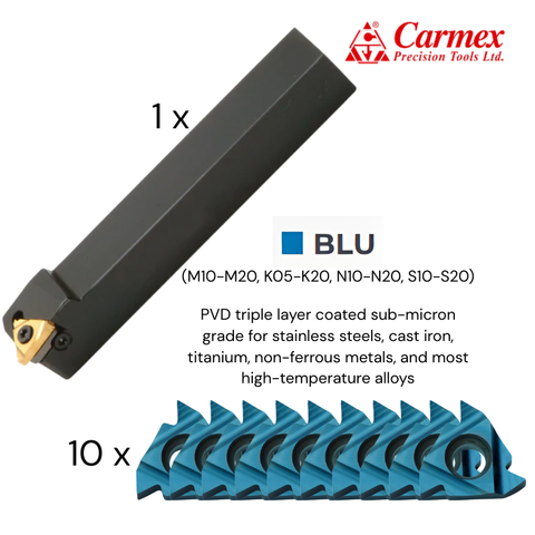 Carmex Thread Turning Promotion (1 Toolholder + 10 Inserts) - SER3232P16 / 16ER3.0ISOBLU