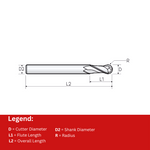 Widin Carbide End Mill - Ball Nose - 4 Flute Regular Length - 1.5mm