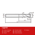 Widin Carbide End Mill For Aluminium & Non-Ferrous - 2 Flute 50Â° Helix Ball Nose- 6mm x 55mm thumbnail 2