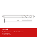 Widin Carbide End Mill For Aluminium & Non-Ferrous - 3 Flute 45° Long & Extra Long Length - 1mm x 4mm