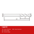 Widin Carbide End Mill For Aluminium & Non-Ferrous - 2 Flute Regular Flute Length 45° Helix Bright Metric  - 1mm x 50mm thumbnail 2