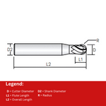 Widin Carbide End Mill For Mold & Die - 3 Flute Ball Nose - 3mm