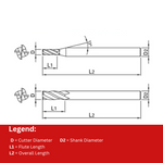 Widin Carbide End Mill For Graphite - 4 Flute Square Edge - 3mm x 8mm