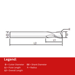 Widin Carbide Corner Radius End Mill For Mold & Die - 2 Flute - 1.5mm x R0.5