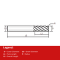 Widin Carbide Corner Radius End Mill For Mold & Die - 6 Flute 45Â° - 6mm x R0.3 thumbnail 2