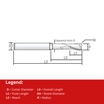 Widin Carbide Corner Radius End Mill For Mold & Die - 2 Flute Long Neck - 12mm x32mm x R2