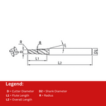 Widin Carbide Corner Radius End Mill For Mold & Die - 4 Flute Tapered Neck - 1mm x8mm x R0.2 x 2